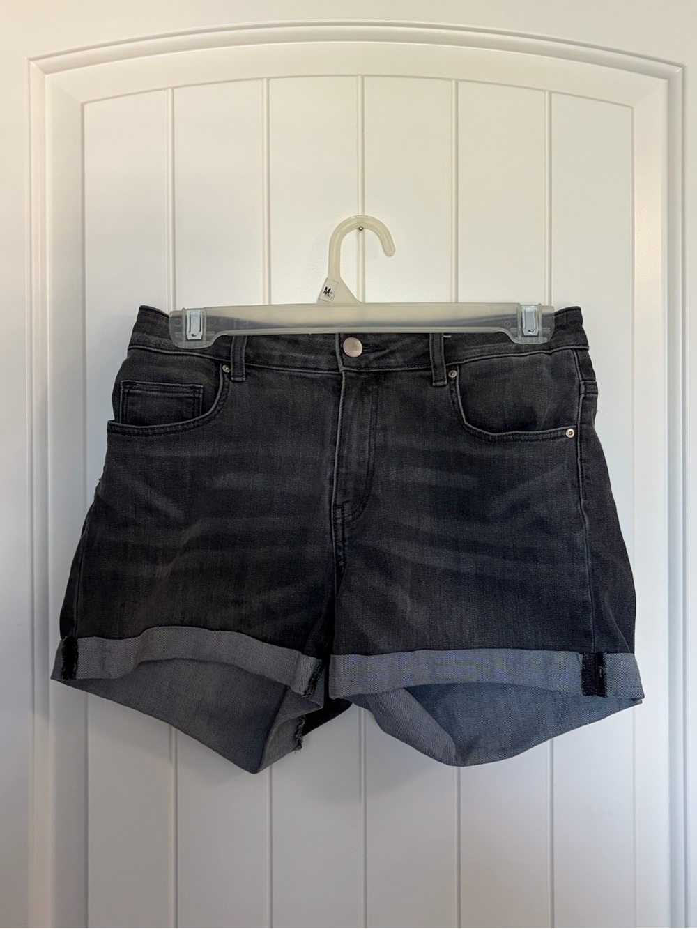 black denim shorts